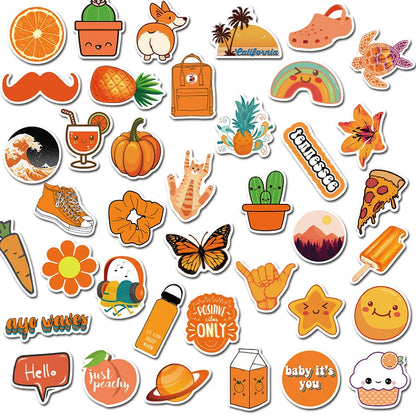 50PCS of fresh orange cartoon series fruit decorative style graffiti stickers, personalized, fashionable, creative and trendy DIY exquisite decorative decal cups, helmets, skateboards and popular sticker toys