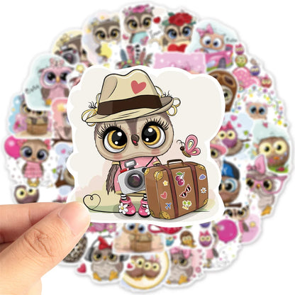 50PCS Art Illustration Popular Creative Cartoon Cute Animal Owl Series Decorative Style Graffiti Sticker Personality Fashion Creative DIY Exquisite Decorative Decals Suitable For Cups, Helmets, Skateboards Popular Stickers Toys