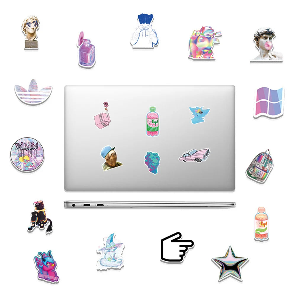 50PCS Steam Wave Cartoon Graffiti Stickers Luggage Laptop Car Refrigerator Mobile Phone Decoration Stickers