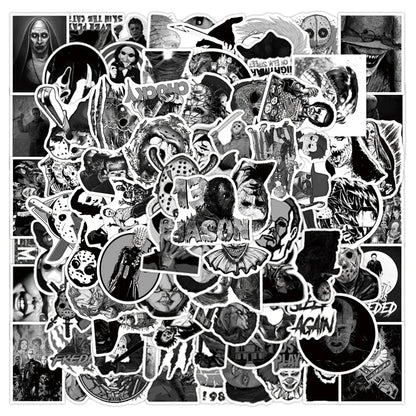 50PCS Black and White Stickers Thriller Demon Character Skateboard Laptop Spoof Waterproof Sticker