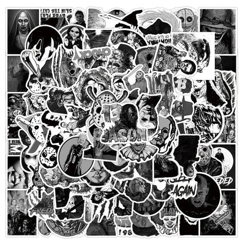 50PCS Black and White Stickers Thriller Demon Character Skateboard Laptop Spoof Waterproof Sticker
