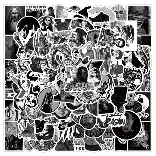 50PCS Black and White Stickers Thriller Demon Character Skateboard Laptop Spoof Waterproof Sticker