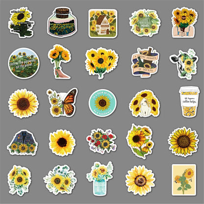 50 pieces of cartoon color sunflower graffiti stickers, personalized trolley, notebook, planner, decorative waterproof sticker toys