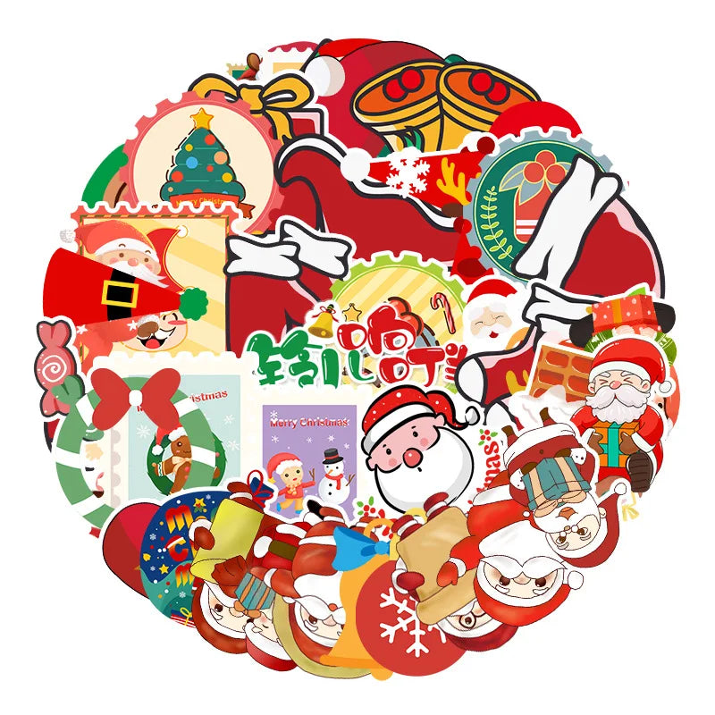 50 pieces of cartoon Christmas decorative style graffiti stickers, personalized, fashionable and creative DIY exquisite decorative decal cups, helmets, skateboard popular sticker toys