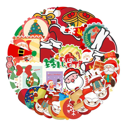 50 pieces of cartoon Christmas decorative style graffiti stickers, personalized, fashionable and creative DIY exquisite decorative decal cups, helmets, skateboard popular sticker toys