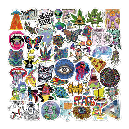 50pcs Cartoon Psychedelic College Stickers Makeup Art Doodle Lace Skateboard Guitar DIY Sticker Toy