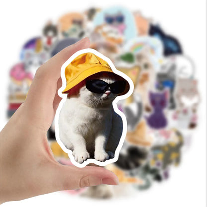 50 pieces of cartoon cute pet cat decorative style graffiti stickers, personalized, fashionable and creative DIY exquisite decorative decal cups, helmets, skateboard popular sticker toys