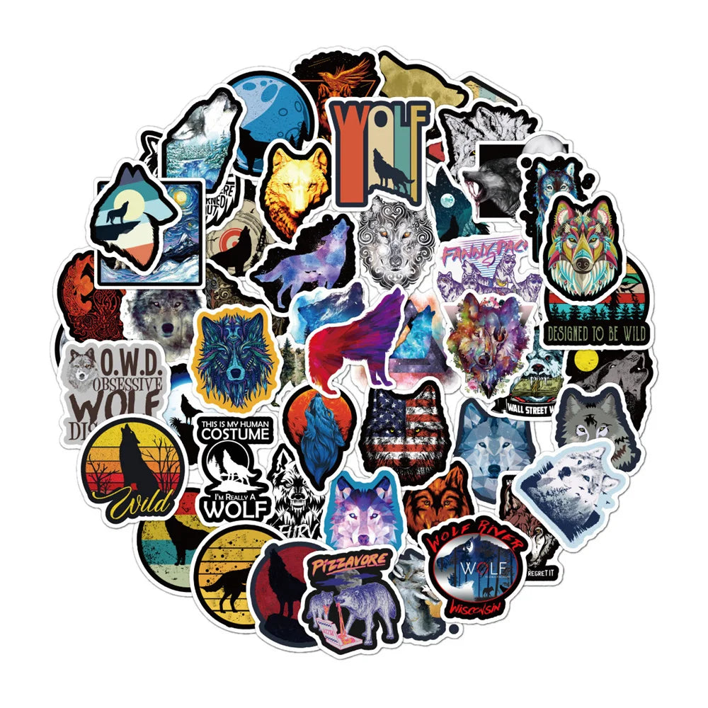 50PCS Fresh Wind Wolf Graffiti Sticker Notebook Skateboard Mobile Phone Decoration Sticker Gift Toy Sticker