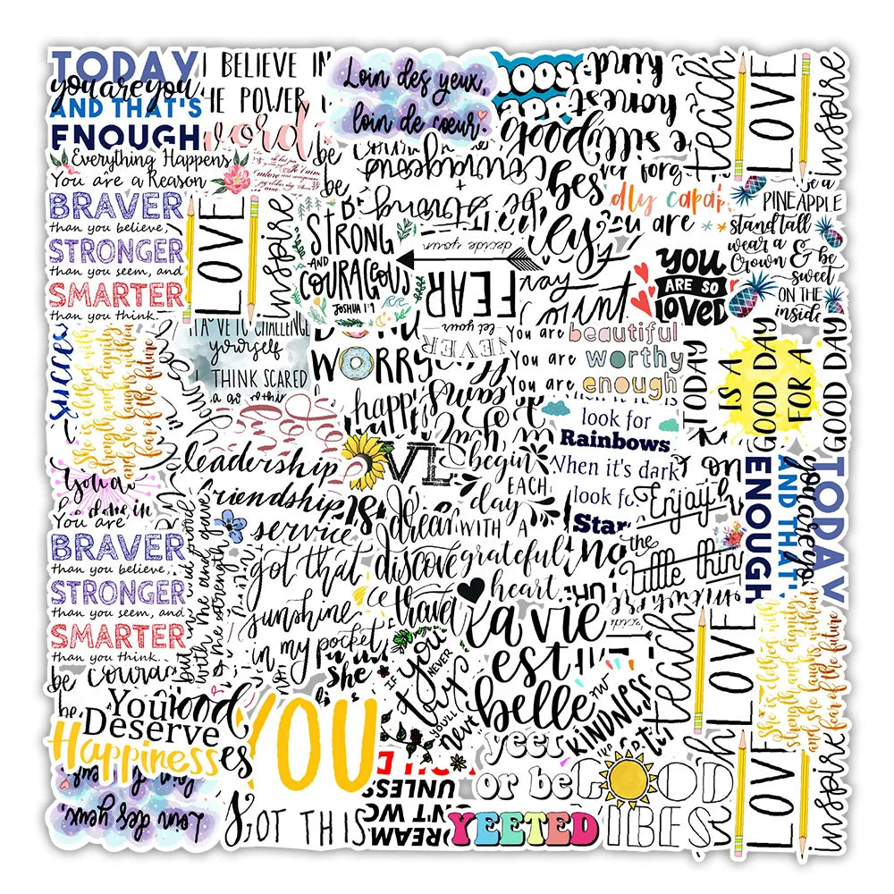 50PCS Black English Inspirational Phrase Graffiti Stickers Car Balance Car Luggage Decoration Stickers