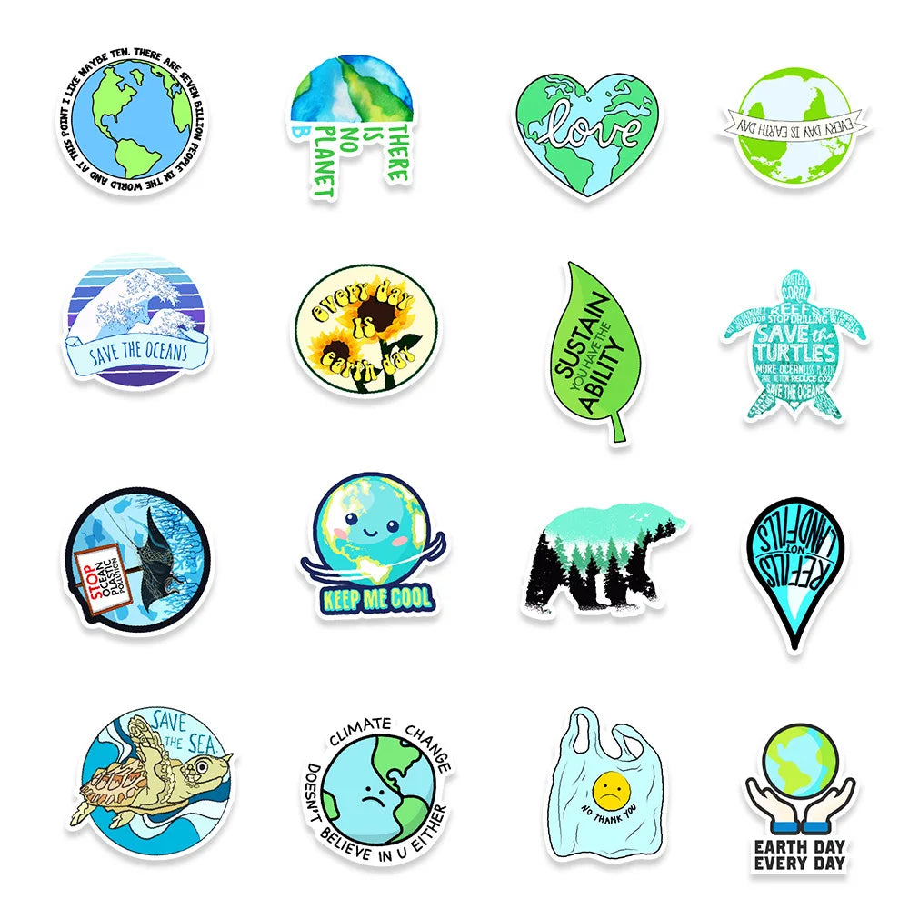 50PCS Environmental Protection Phrases Graffiti Waterproof Sticker Suitcase Notebook RefrigeratorSkateboardHelmet