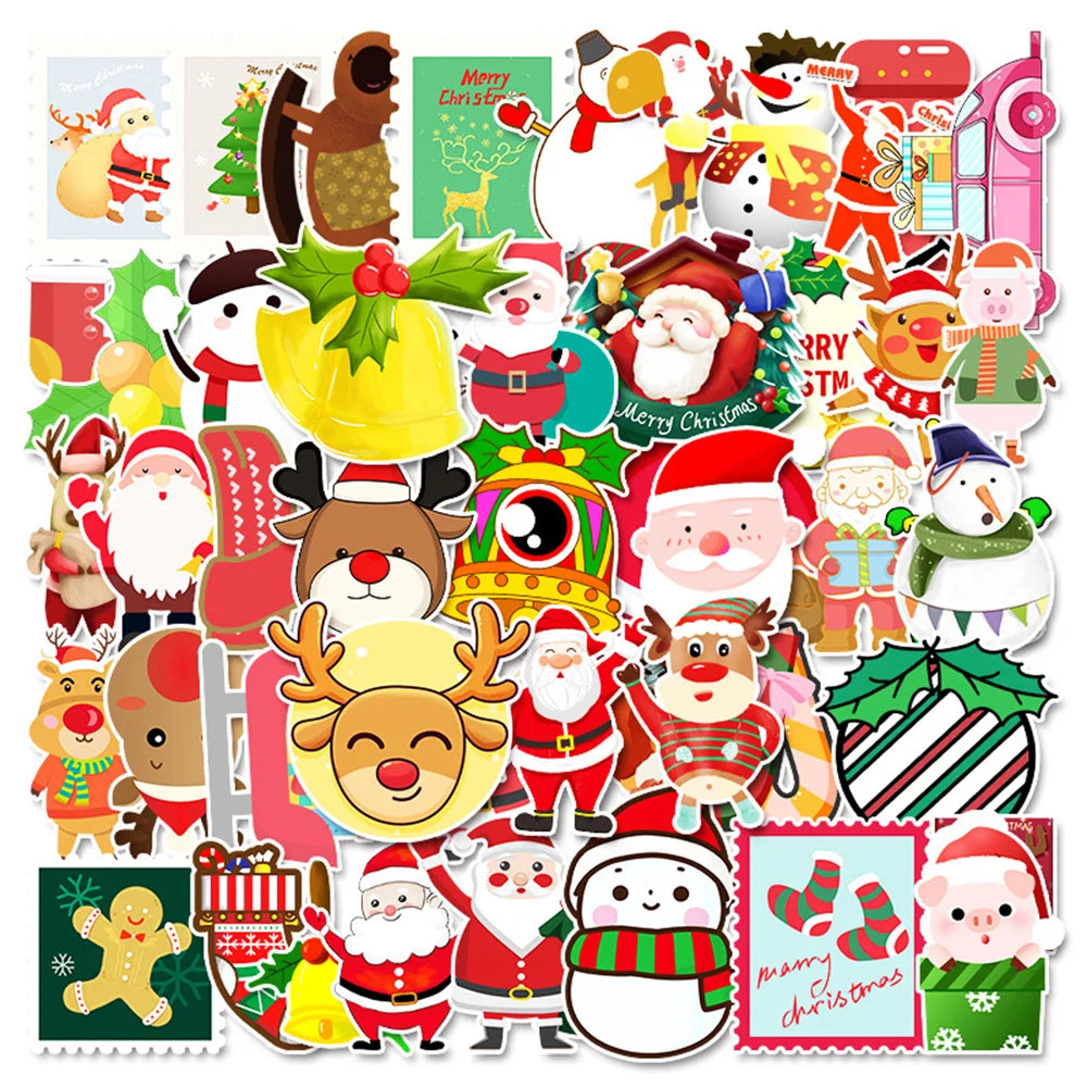 50PCS Christmas Holiday Cartoon Decoration Graffiti Waterproof Sticker Suitcase Notebook Refrigerator Skateboard