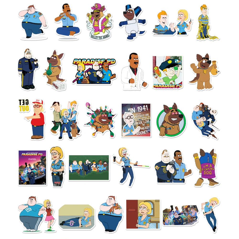 50PCS Paradise Town Police Station Cartoon INS Wind Sticker Laptop Luggage Scooter DIY Decorative Sticker