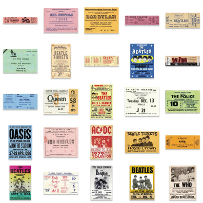 50PCS Band Retro Ticket Graffiti Sticker Personalized Decoration Luggage Water Cup Guitar Waterproof Sticker