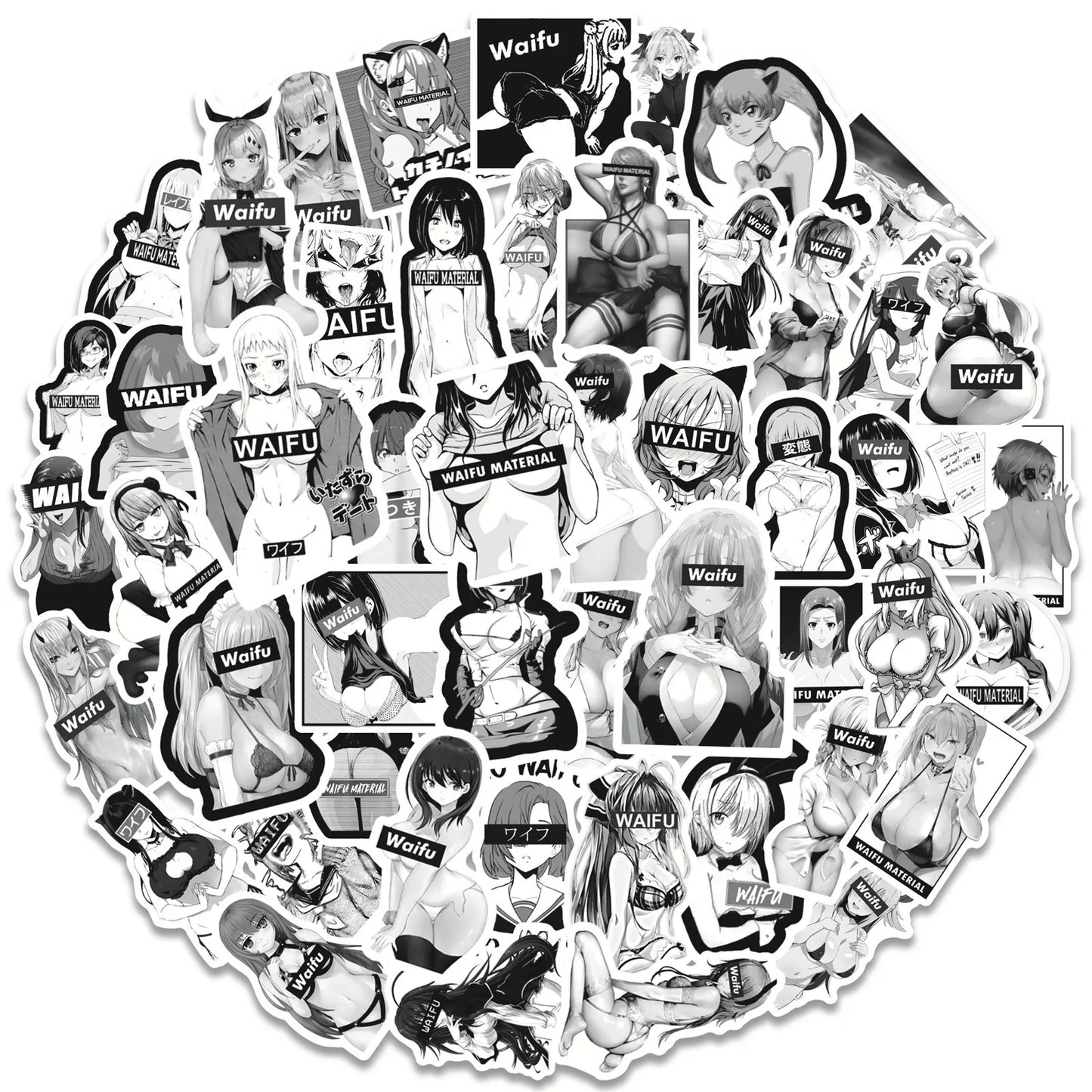 50PCS Japan Sexy Waifu Girl Graffiti Sticker Skateboard Notebook Water Cup Trolley Case Waterproof Sticker