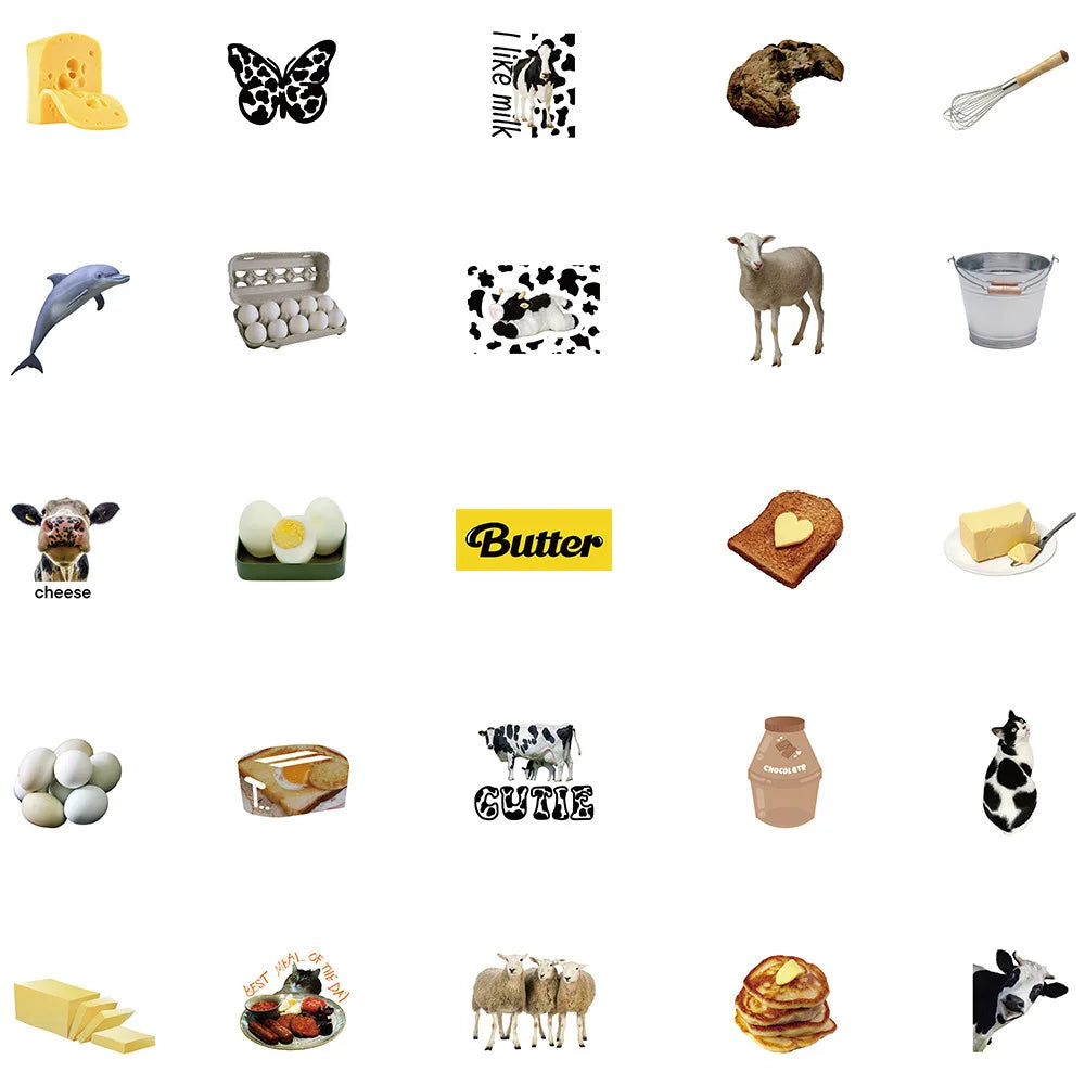 50PCS Cartoon Cow Butter Graffiti Cute Creative Sticker Sticker Scrapbook Suitcase Phone Sticker