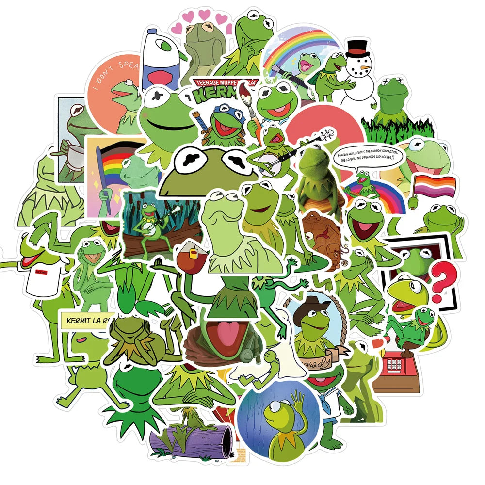 50PCS Kermit Frog Cute Cartoon Personality Decoration Graffiti Waterproof Sticker Notebook Refrigerator Water Cup