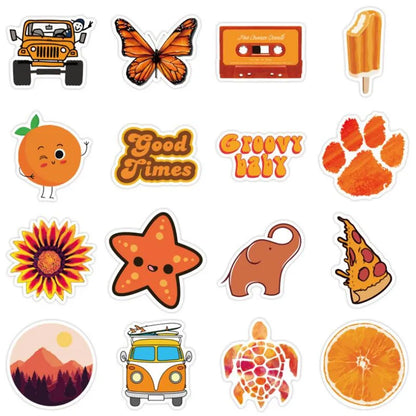 50PCS   Orange Fresh Series Cartoon Animal Graffiti Laptop Car Skateboard Guitar Waterproof Sticker Toy