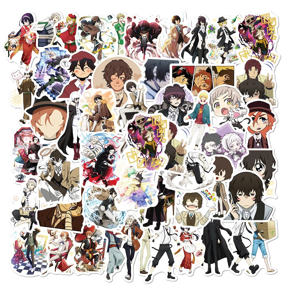 50PCS Japan Anime Bungou Stray Dog Skateboard Notebook Graffiti Luggage Waterproof Stickers Children's Toys