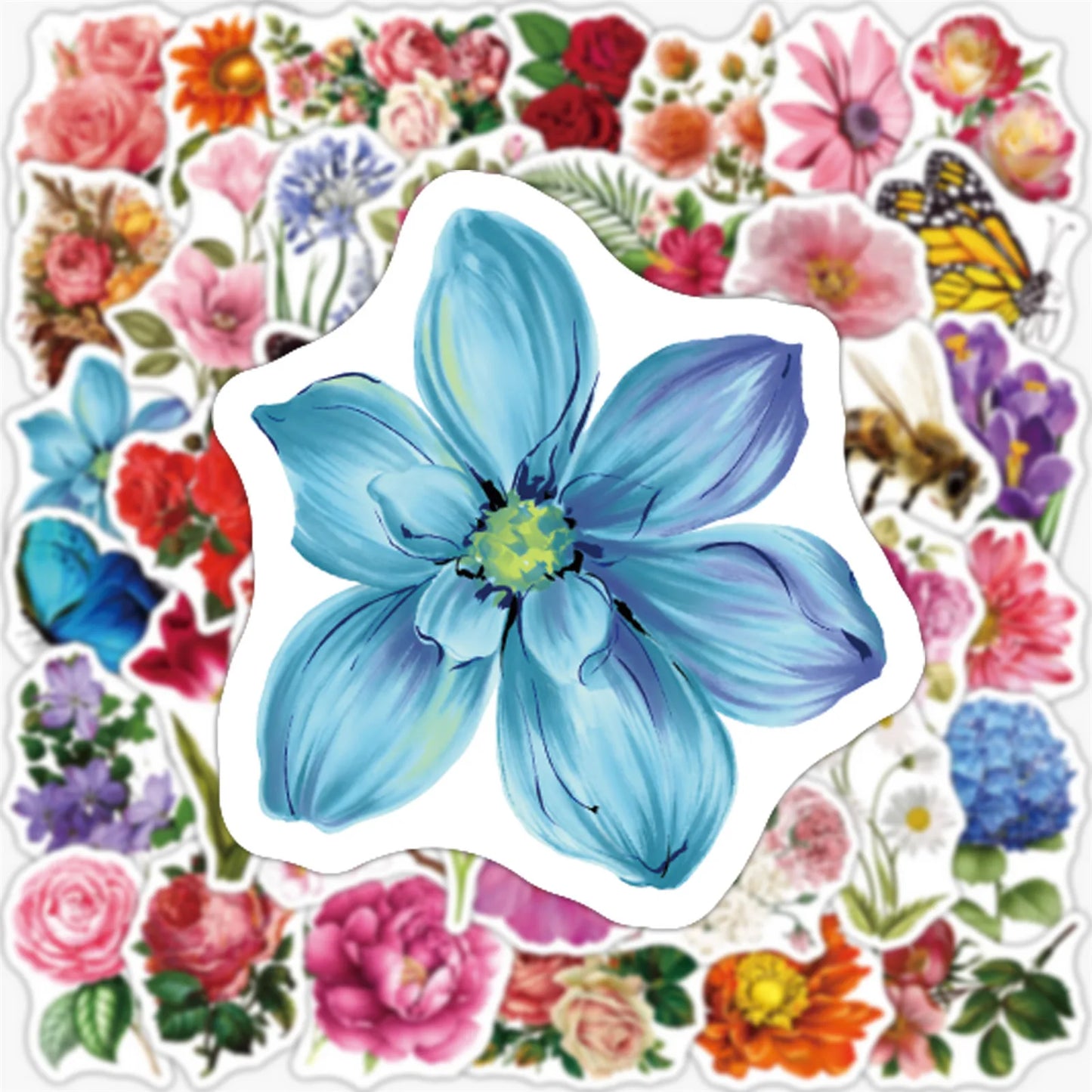 50 pieces of cartoon and fresh spring flower butterfly decorative style graffiti stickers, personalized, fashionable and creative DIY exquisite decorative decal cups, helmets, skateboard popular sticker toys