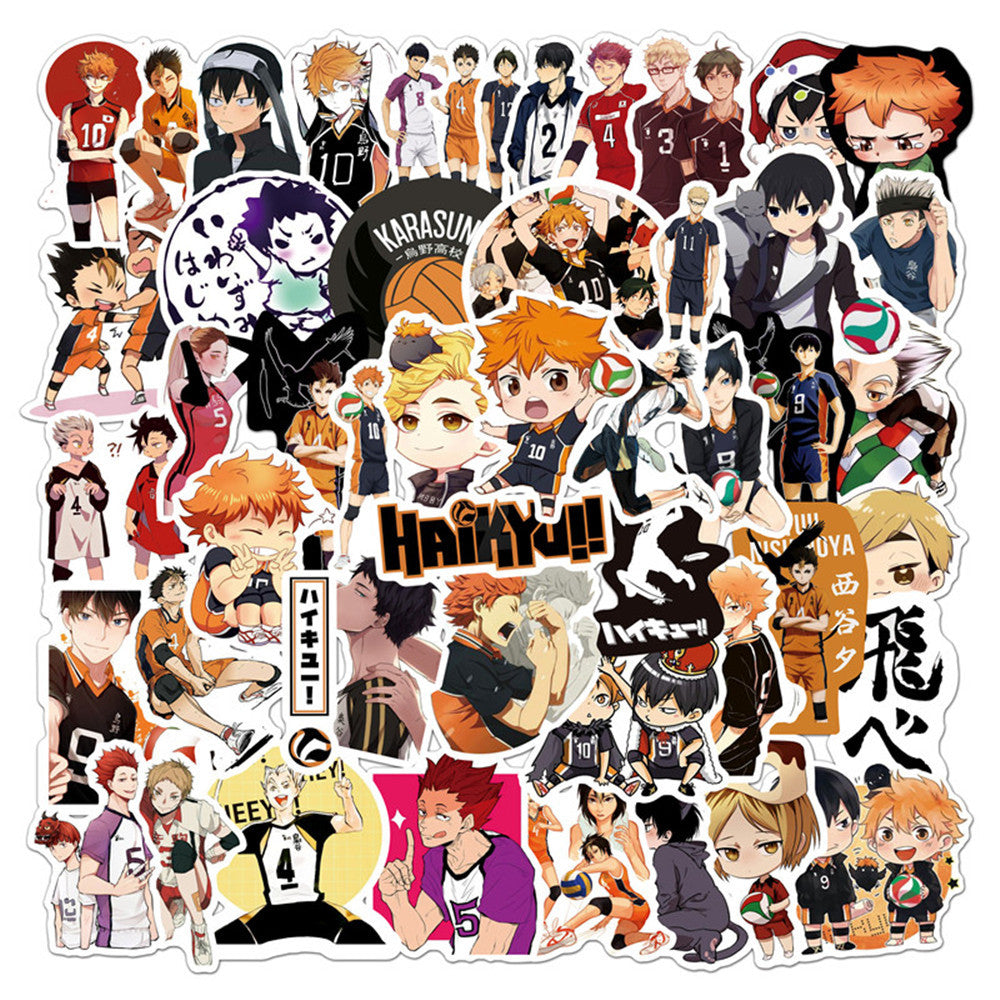 50PCS Haikyu!! Inspired Stickers, Volleyball Anime Doodles with Dynamic Action for Fans and Sporty Vibes