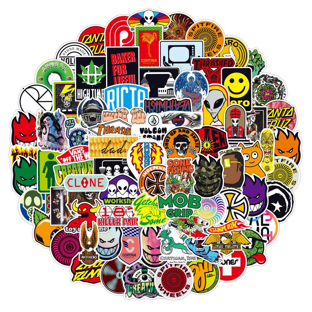 100PCS Skateboard Tide Brand Cool Sticker Notebook Trolley Case Bike Scooter Water Cup Waterproof Sticker