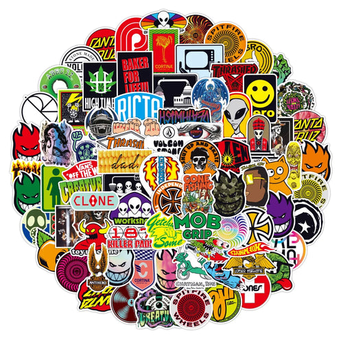 100PCS Skateboard Tide Brand Cool Sticker Notebook Trolley Case Bike Scooter Water Cup Waterproof Sticker
