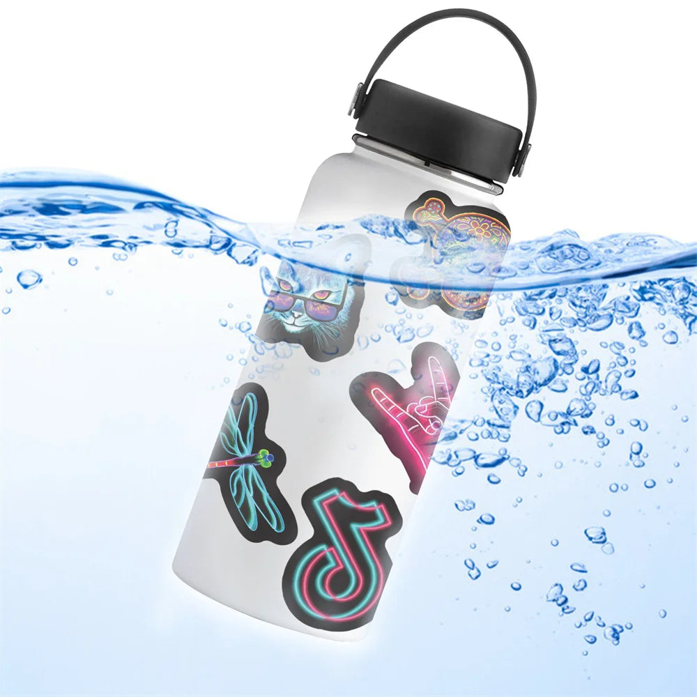 50PCS Popular Colorful Neon Design Daily Comic Graffiti Sticker Logo Flower Water Cup Trolley Case Sticker