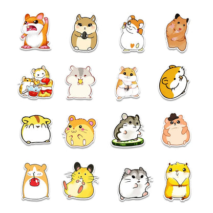 50 pieces of cute cartoon hamster decorative style graffiti stickers, personalized, fashionable and creative DIY exquisite decorative decal cups, helmets, skateboard popular sticker toys