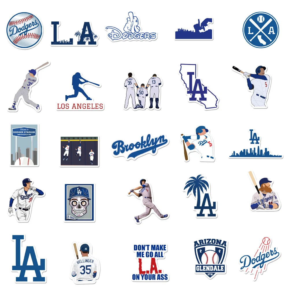 50PCS/Dodgers Series Baseball Sticker Laptop Guitar Motorcycle Luggage Skateboard Bike Waterproof Sticker