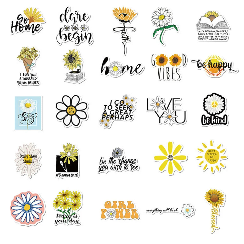 50PCS Inspirational Little Daisy Slogan Graffiti Stickers Water Cup Trolley Case Computer Waterproof Stickers
