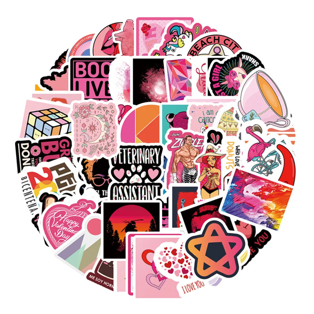 50PCS Red Small Fresh Graffiti Laptop Guitar Motorcycle Luggage Skateboard Bike Waterproof Stickers