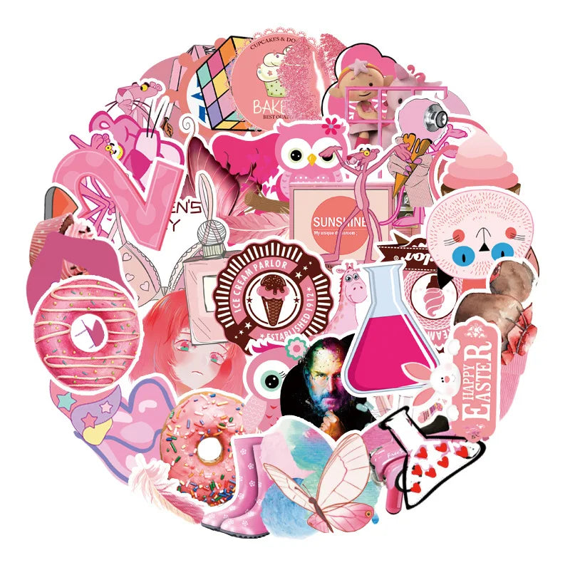 50 pieces of cute cartoon pink series graffiti stickers, personalized DIY luggage, phone cases, laptops, car and motorcycle decoration waterproof stickers toys