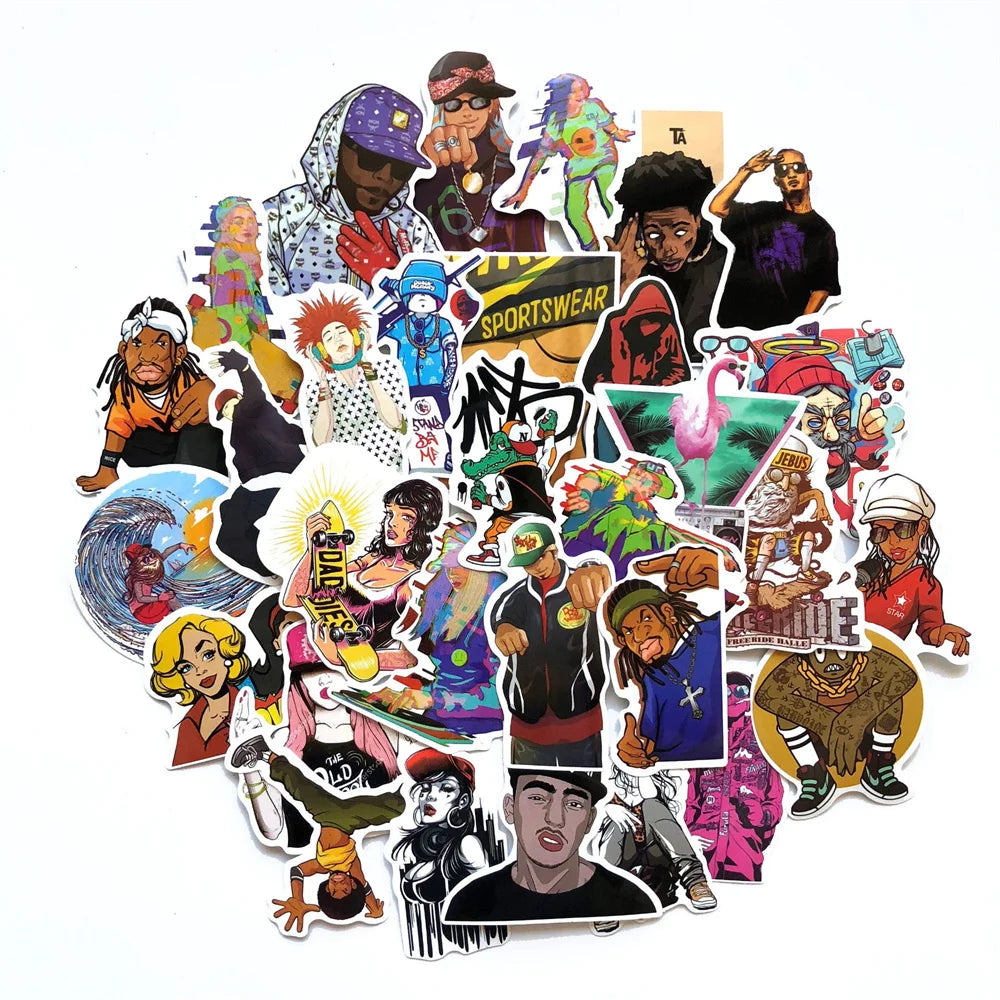 50PCS Hip-hop Style Rap Skateboarding Graffiti Stickers Waterproof Trolley Case Skateboard Stickers