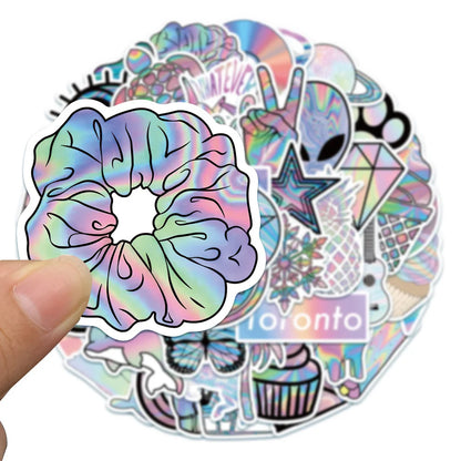 50PCS Holographic Laser Flash Graffiti Trolley Case Scooter Refrigerator Water Cup Waterproof Children's Sticker