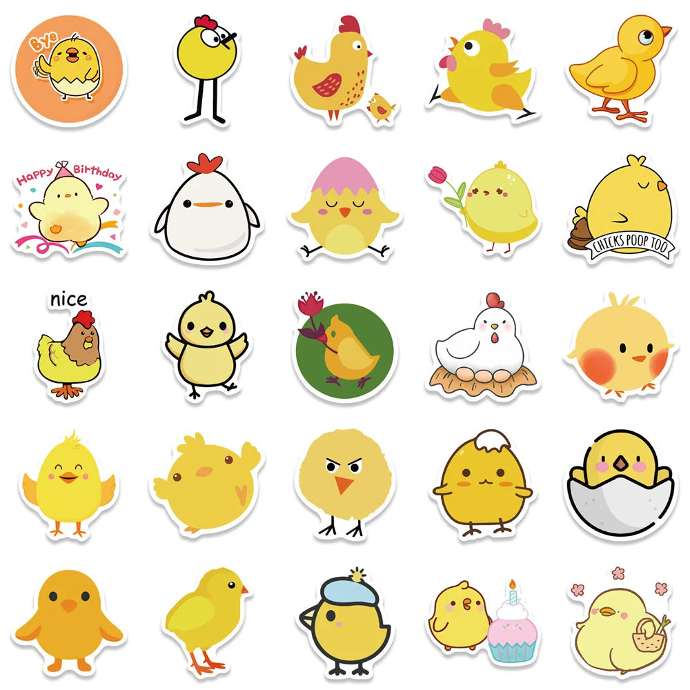 50PCS Cartoon Cute Little Yellow Chicken Stickers Personalized Decoration Luggage Laptop Waterproof Stickers