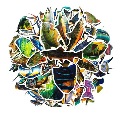 50PCS outdoor fishing sea fishing suitcase helmet notebook waterproof sticker decorative graffiti