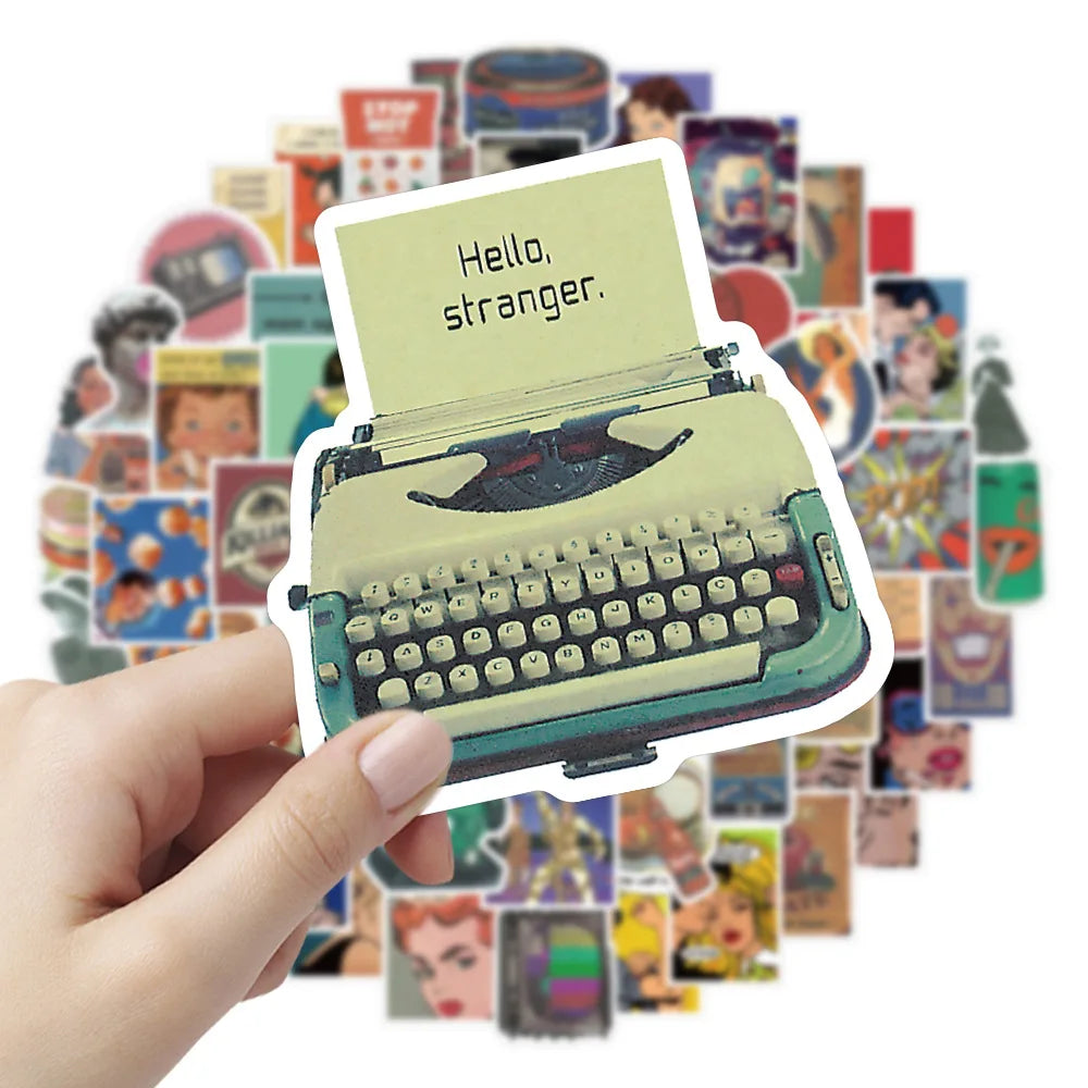 50pcs Sheets of European and American Nostalgic Retro Poster Sticker Handbill Waterproof Sticker