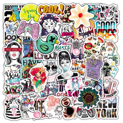 50PCS Ins Wind Cartoon Graffiti Stickers Water Cup Luggage Laptop Hand Account Decoration Waterproof Stickers