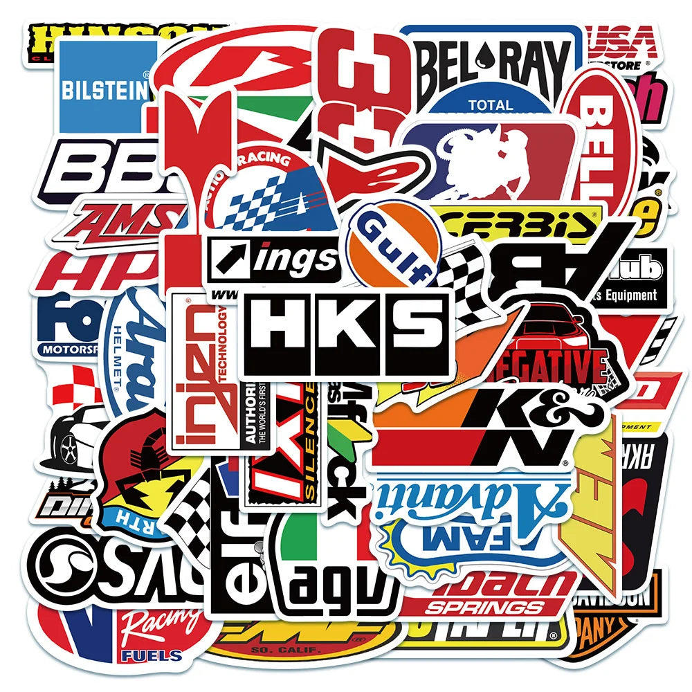50PCS Cool Racing Logo Graffiti Laptop Skateboard Guitar Fridge Water Cup Waterproof Sticker