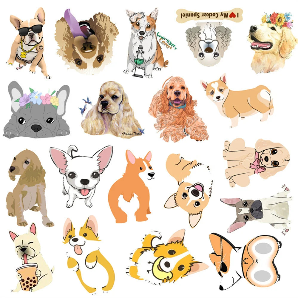 50 pieces of cute cartoon puppy decorative style graffiti stickers, personalized, fashionable and creative DIY exquisite decorative decal cups, helmets, skateboard popular sticker toys