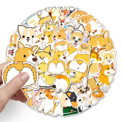 50PCS cartoon pet Corgi decorative style graffiti stickers, personalized, fashionable and creative trend DIY exquisite decorative decal cups, helmets, skateboard popular sticker toys