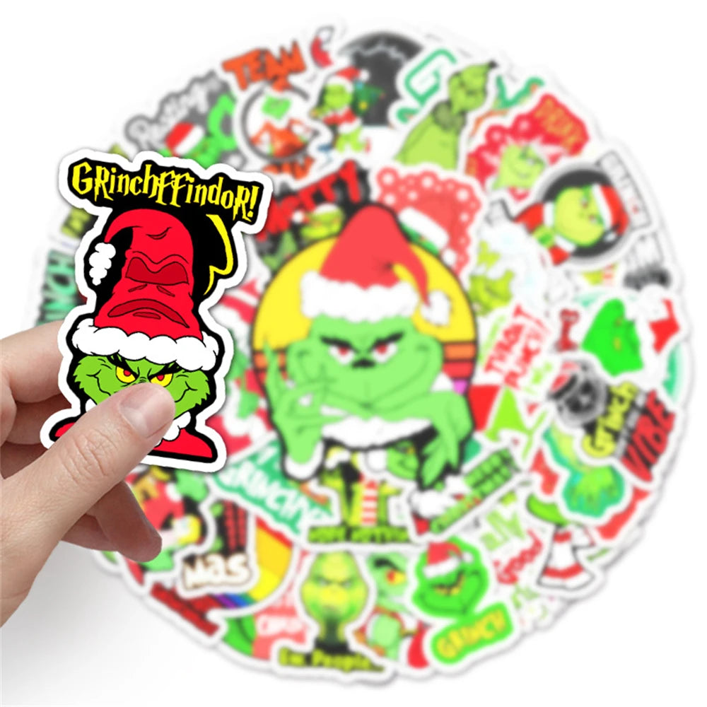 52PCS New Cute Animation Green Fur Monster Grinch Cartoon Graffiti Decoration Suitcase Guitar Waterproof Sticker