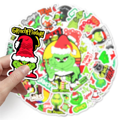 52PCS New Cute Animation Green Fur Monster Grinch Cartoon Graffiti Decoration Suitcase Guitar Waterproof Sticker