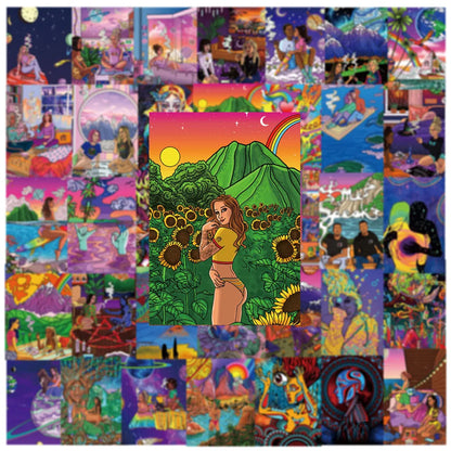 50 pieces of cartoon animation art oil painting cards, character decorative style graffiti stickers, personalized, fashionable, creative and trendy DIY exquisite decorative decal cups, helmets, skateboard popular sticker toys
