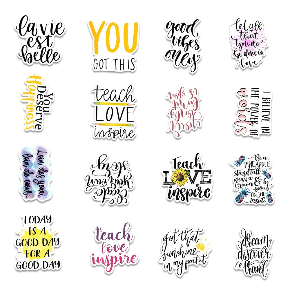 50PCS Black English Inspirational Phrase Graffiti Stickers Car Balance Car Luggage Decoration Stickers