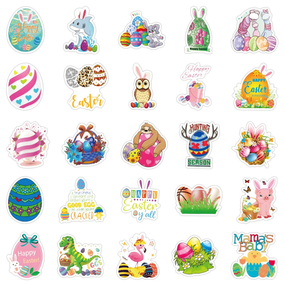 55PCS Cartoon Easter Sticker Luggage Computer Mobile Phone Case Helmet Refrigerator Skateboard Guitar
