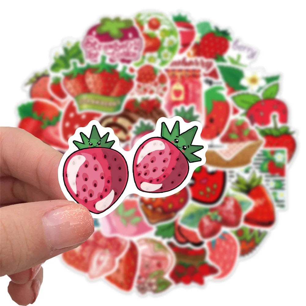 50PCS New Cartoon Strawberry Graffiti Waterproof Sticker Trunk Guitar Refrigerator Car iPad Car Water Cup Helmet