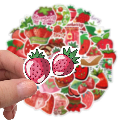50PCS New Cartoon Strawberry Graffiti Waterproof Sticker Trunk Guitar Refrigerator Car iPad Car Water Cup Helmet