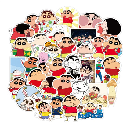50PCS Art Illustration Popular Creative Cartoon Animation Crayon Shin-chan Decorative Style Graffiti Stickers Personalised Fashion Creative Trend DIY Exquisite Decorative Decals for Cups, Helmets, Skateboards Popular Stickers Toys