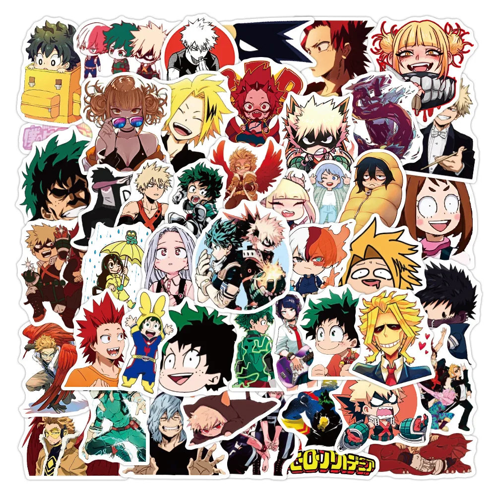 50PCS cartoon and anime My Hero Academia graffiti stickers, personalized DIY luggage, laptop, scooter, water cup, waterproof decorative sticker toys